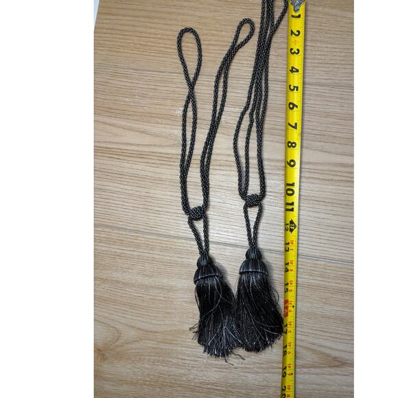 2 Black Gray White Curtain Tiebacks Tassels Set 5" Tassel - Picture 4 of 4